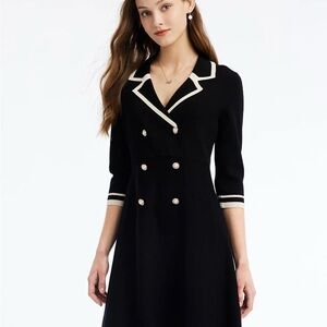 Goelia Elegant Black Dress with White Accents NWT